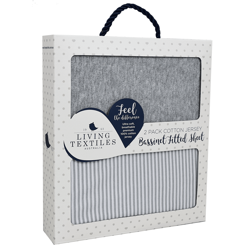 Living Textiles 2-Pack Jersey Fitted Sheets - Grey Stripe/Melange - Molly's Baby Room