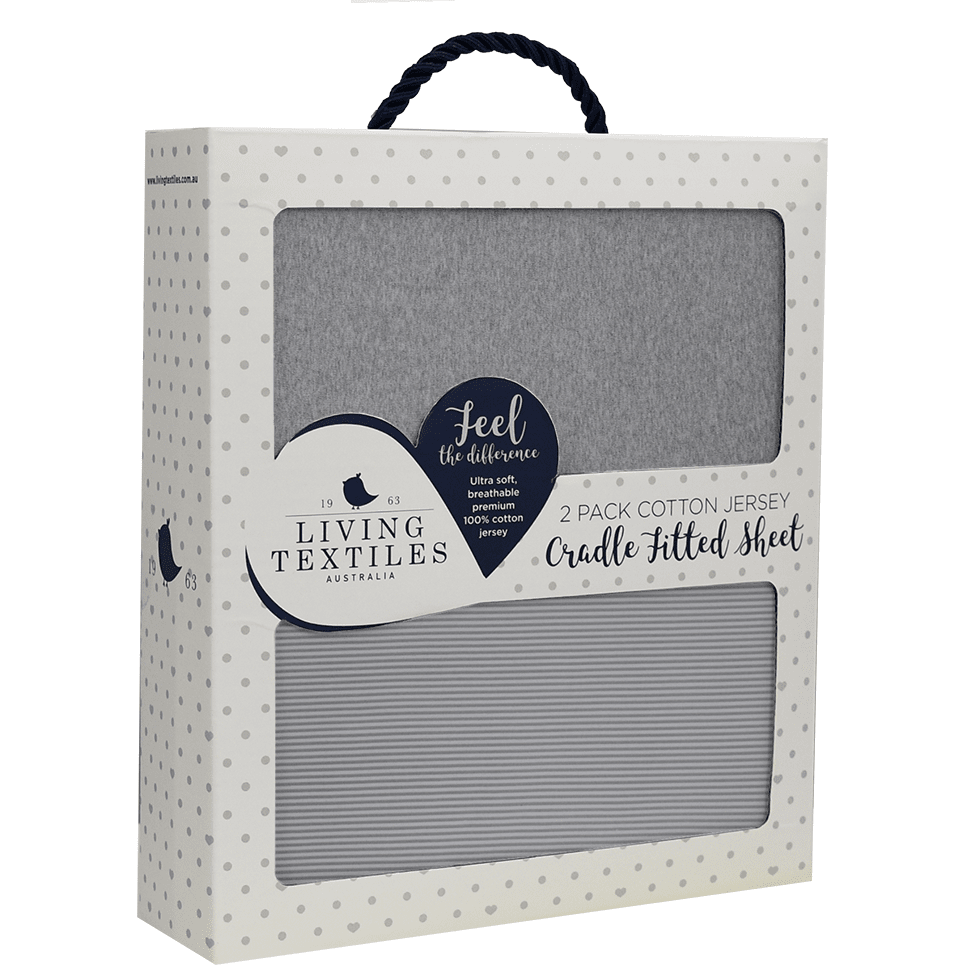 Living Textiles 2-Pack Jersey Fitted Sheets - Grey Stripe/Melange - Molly's Baby Room