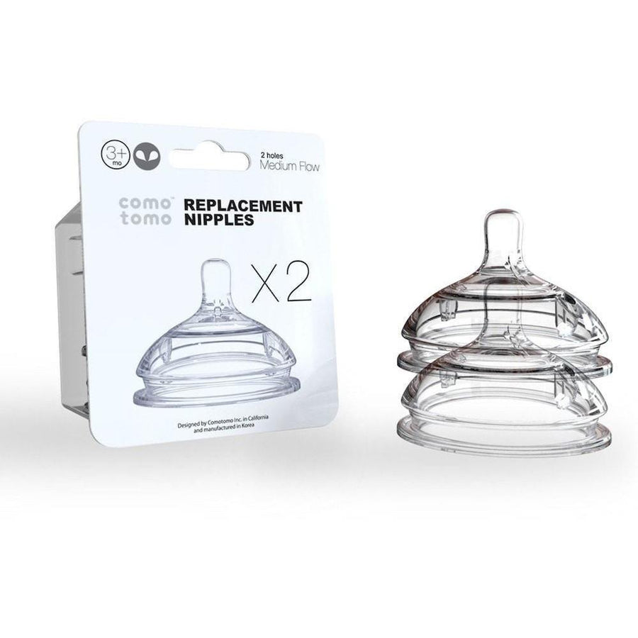 Comotomo Silicone Nipple 2 Pack Medium Flow (2 Holes) - 3-6 Months