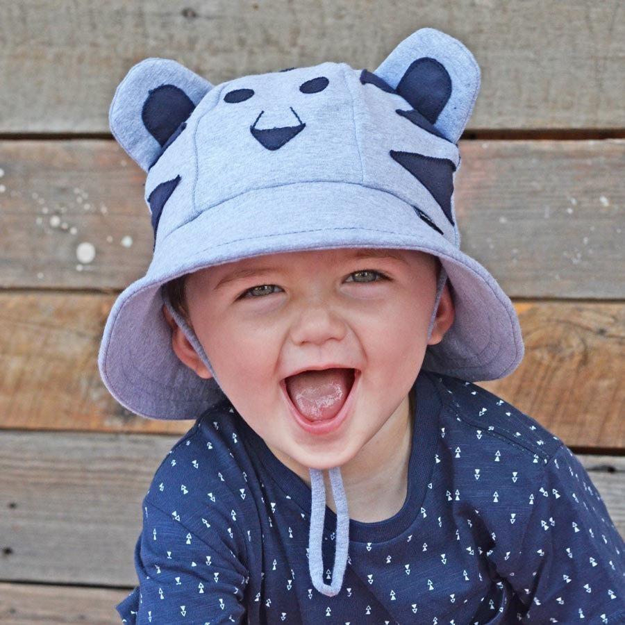 Bedhead Lil' Tiger Baby Bucket Hat with Strap - Grey Marle - Molly's Baby Room