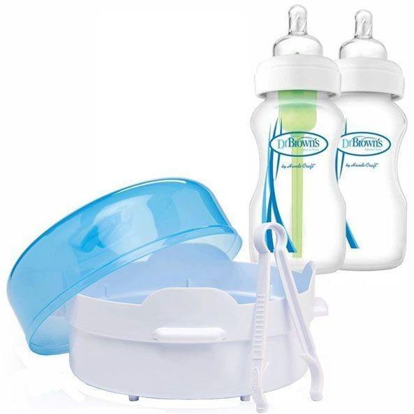 Dr Brown's Microwave Steam Steriliser Set with 2 WN Options 270ml Bottles with Tongs - Molly's Baby Room
